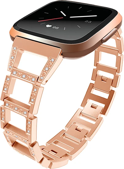 Fitbit Versa Metal Diamond İşlemeli Akıllı Saat Kayış Kordon-(5775)