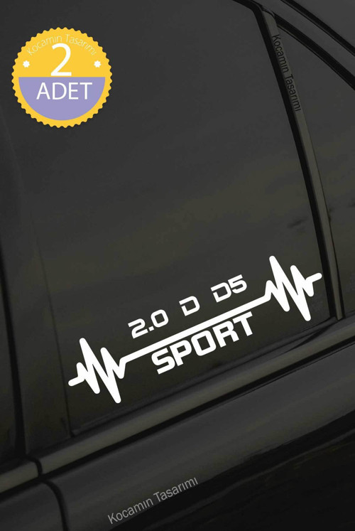 Volvo 2.0 D D5 Nabız Kalp Atışı Ritim 2.0 D D5 Araç Uyumlu Oto Sticker 2 Adet Beyaz 20*7CM