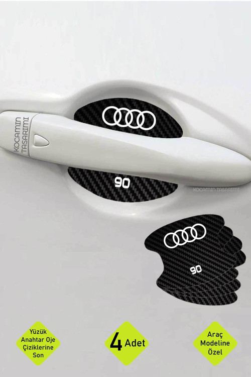 Audi 90 Karbon Desenli Kapı İç Kısmı Çizik Koruma Folyo Seti - 4 Parça 90 Yazılı