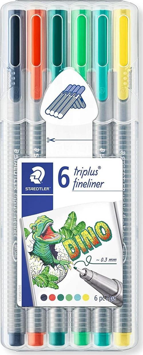 Triplus 6'lı 0.3mm Üçgen Fineliner Dino Kalem Seti / SB6CS10