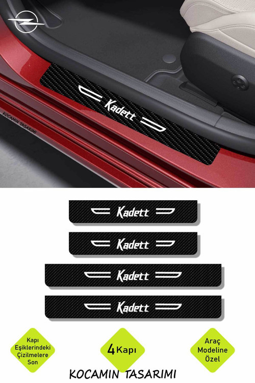 Opel Kadett Yazılı Kapı Koruma Eşiği Siyah Karbon Üzeri Beyaz Kadett Dekoratif Yazı 4 Parça Opel Kad