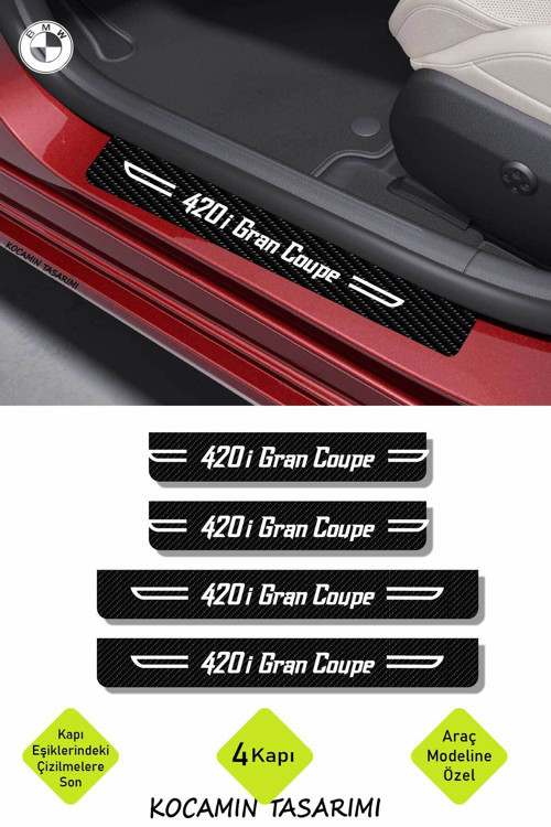 Karbon Kapı Koruma BMW 420i Gran Coupe Kapı Eşiği Siyah Beyaz 420i Gran Coupe Yazılı Dekoratif 4 Par