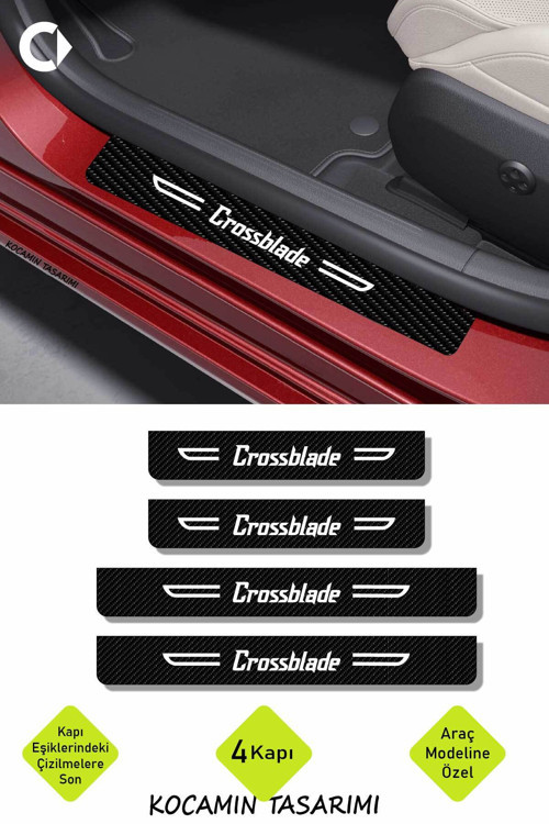 Karbon Kapı Koruma Smart Crossblade Kapı Eşiği Siyah Beyaz Crossblade Yazılı Dekoratif 4 Parça Set