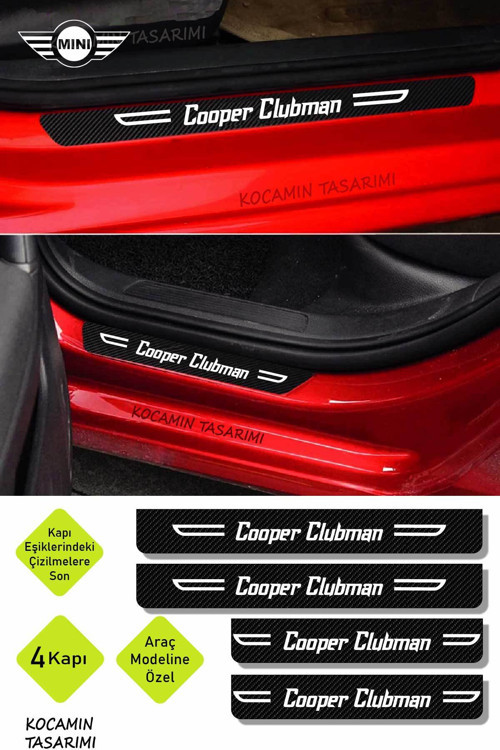 MINI Cooper Clubman Karbon Kapı Eşiği Dekoratif Kapı Koruyucu Siyah Üzeri Beyaz Yazılı 4 Parça Set M