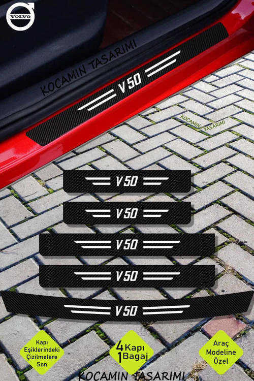 Volvo V50 Çizilmeleri Engelleyen Karbon Kapı Bagaj Eşiği Koruma Seti Şık Tasarım V50 Yazılı