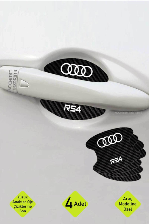 Audi Rs4 Karbon Desenli Kapı İç Kısmı Çizik Koruma Folyo Seti - 4 Parça Rs4 Yazılı