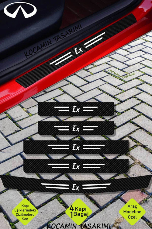 Infiniti Ex Karbon Kapı ve Bagaj Eşiği Koruma Seti Çizilmelere Karşı Dayanıklı Sticker Folyo Ex Yazı