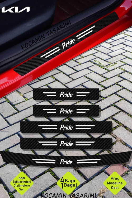 Kia Pride Çizilmeye Dayanıklı Karbon Kapı Bagaj Eşik Koruma Seti Folyo Sticker Pride Yazılı