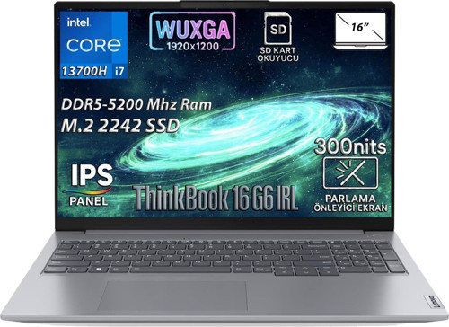 Thınkbook 16 G6 Irl Intel Core I7-13700H 64 GB Ram 512 GB SSD 16" Wuxga IPS Panel Freedos 21KH00WATR KN37