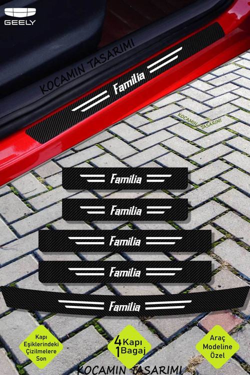 Geely Familia Karbon Kapı ve Bagaj Eşiği Koruma Seti Çizilmelere Karşı Dayanıklı Sticker Folyo Famil