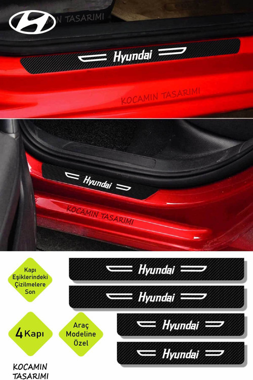 Hyundai Yazılı Siyah Karbon Kapı Koruyucu Beyaz Yazılı Yazılı Dekoratif Kapı Eşiği 4 Parça Hyundai Y
