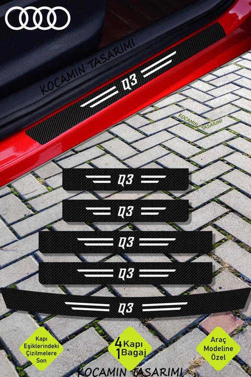 Audi Q3 Karbon Kapı Bagaj Eşik Koruma Seti Çizilmelere Karşı Dayanıklı Folyo Q3 Yazılı