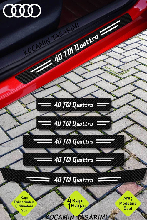 Audi 40 TDI Quattro Uyumlu Karbon Kapı Bagaj Eşik Koruyucu Seti Çizilme Önleyici Folyo ve Sticker 40