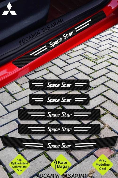 Mitsubishi Space Star Uyumlu Karbon Kapı Bagaj Eşik Koruyucu Seti Çizilme Önleyici Folyo ve Sticker