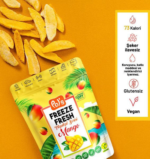 Pol's Freeze Fresh Dondurularak Kurutulmuş Mango 20 gr