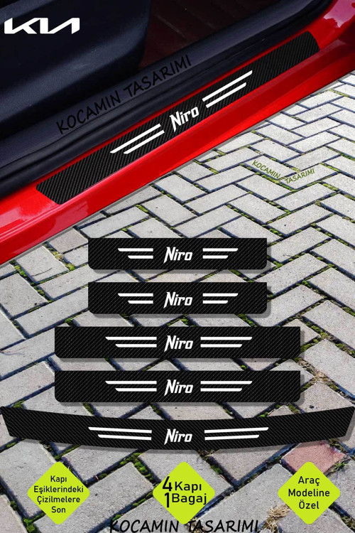 Kia Niro Çizilmeye Dayanıklı Karbon Kapı Bagaj Eşik Koruma Seti Folyo Sticker Niro Yazılı