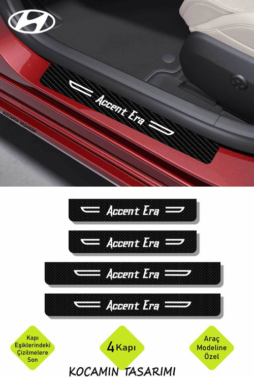 Accent Era Yazılı Karbon Kapı Eşiği Hyundai Accent Era İçin Siyah Dekoratif 2 Ön 2 Arka Kapı Koruyuc