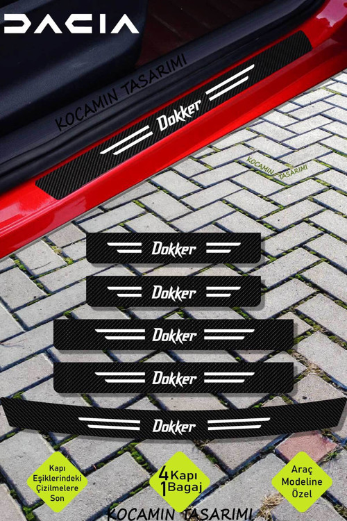 Dacia Dokker Uyumlu Karbon Kapı Bagaj Eşik Koruyucu Seti Çizilme Önleyici Folyo ve Sticker Dokker Ya