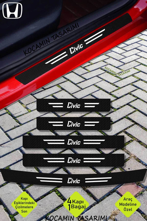 Honda Civic Karbon Kapı Bagaj Eşik Koruma Seti Çizilmelere Karşı Dayanıklı Folyo Civic Yazılı