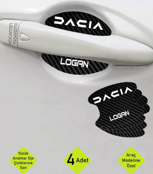 Dacia Logan Kapı Kolları İçin Çizik Önleyici Şık Karbon Desenli Folyo Koruma Seti Logan Yazılı