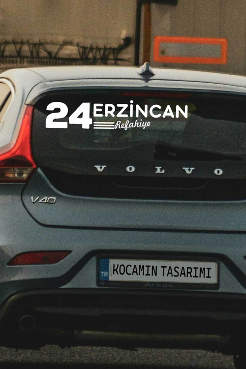 Erzincan 24 Plaka Kodlu Beyaz Araç Sticker Refahiye İlçe Yazılı Özel Tasarım 40x8 cm Şehir ve İlçe