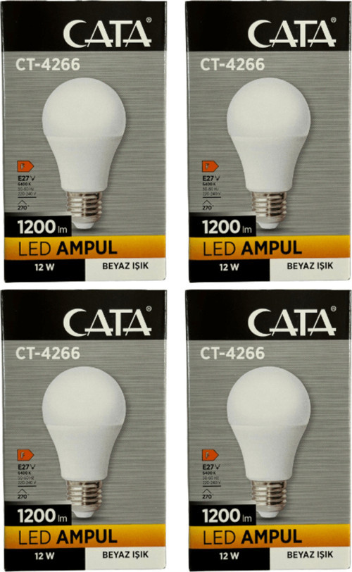 CT-4266 12W 6400K (Beyaz Işık) E27 Duylu Led Ampul (4 Adet)
