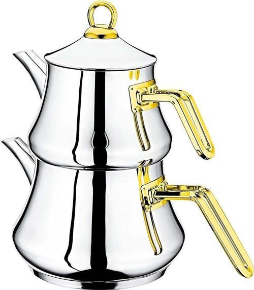 Çelik Çaydanlık 8076 L Boy Gold Saplı