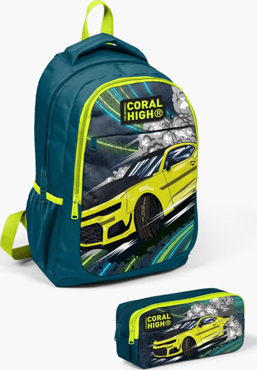 Kids Nefti Fosforlu Sarı Araba Desenli 2'li Okul Çanta Seti SET0214406