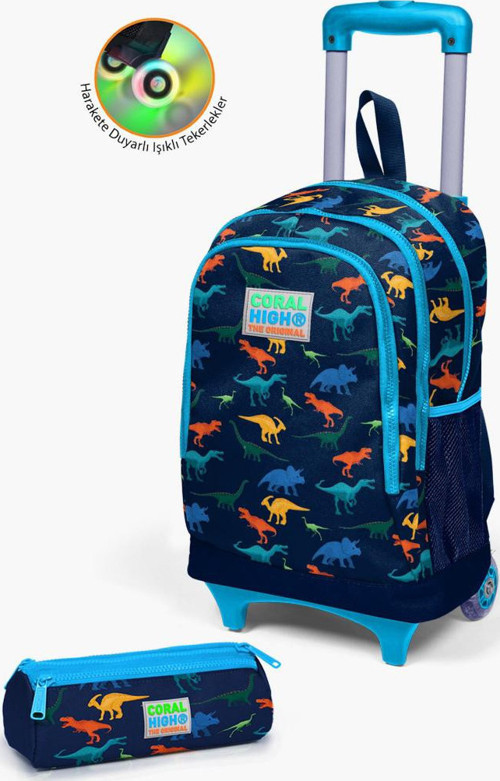 Kids Lacivert Mavi Dinozor Desenli Çekçekli 2'li Çanta Seti SET0223135