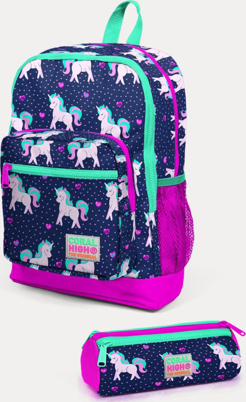Kids Lacivert Pembe Unicorn Desenli 2'li Okul Çanta Seti SET0223467