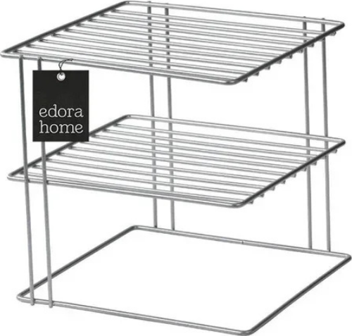 Gümüş 3 Katlı Dolap İçi Çok Amaçlı Tabak, Bardak, Mutfak Düzenleyici Raf, Tabaklık - Metal Paslanmaz
