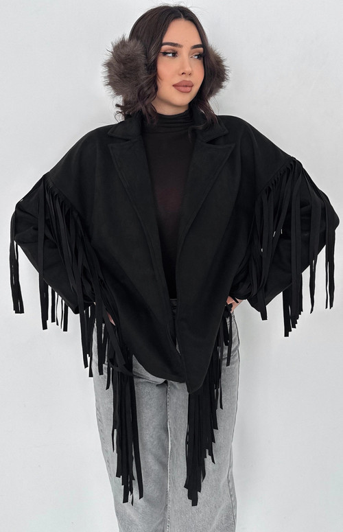 Lazer Kesim Püsküllü Ceket