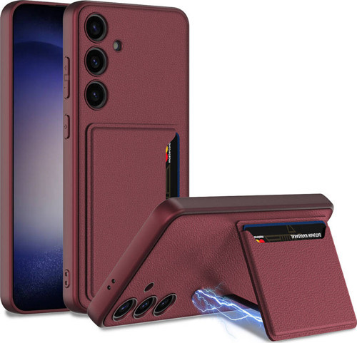 Galaxy S24 Plus Suni Deri Arka Yüzey Sürgülü Kamera Korumalı Kartlıklı Kıpta Silikon Kılıf