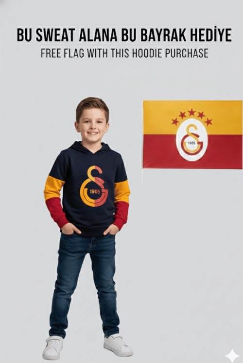 Lisanslı Logo Siyah Kapüşonlu ÇOCUK Sweat BAYRAK Hediyeli