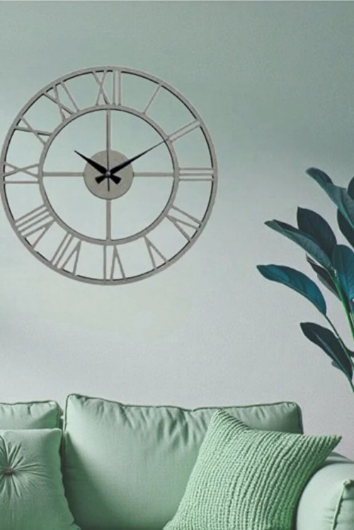 Hediyelik Dekoratif Yuvarlak Krom Kapaksız Roma Rakamlı Salon Büro Ofis Mutfak Duvar Saati 38*38 CM