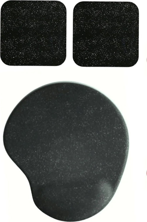 Oval Siyah Kum Desen Bilek Destekli Mouse Pad + 2 Adet Siyah Kupa Fincan Bardak Altlığı Altlık Set