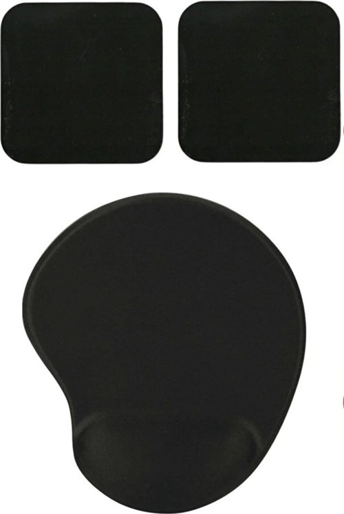 Oval Siyah Düz Renk Bilek Destekli Mouse Pad + 2 Adet Siyah Kupa Fincan Bardak Altlığı Altlık Set
