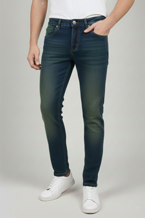 Lacivert Taşlanmış Likralı Dar Kesim Kot Pantolon Slim Fit Erkek Jean 2608441