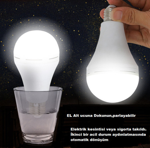 1 ADET Şarjlı Led Ampül Elektriksiz 8 Saat Yanar Işıldak Lamba Kesintisiz Yanmaya Devam Eder ct-4229