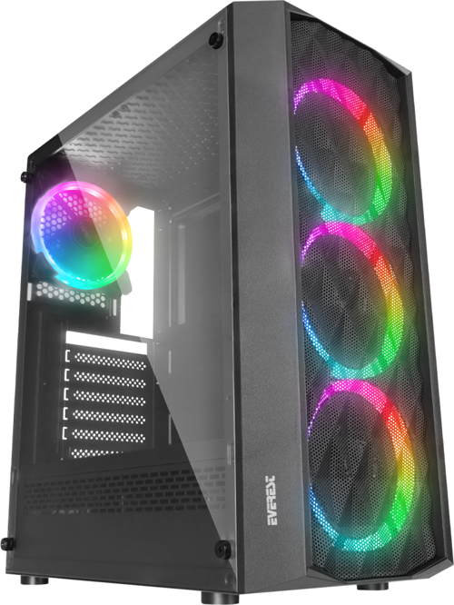 BUMPY, Mesh, 600W, 4x12cm RGB Fan, Temperli Cam Yan Panel, ATX, GAMING KASA