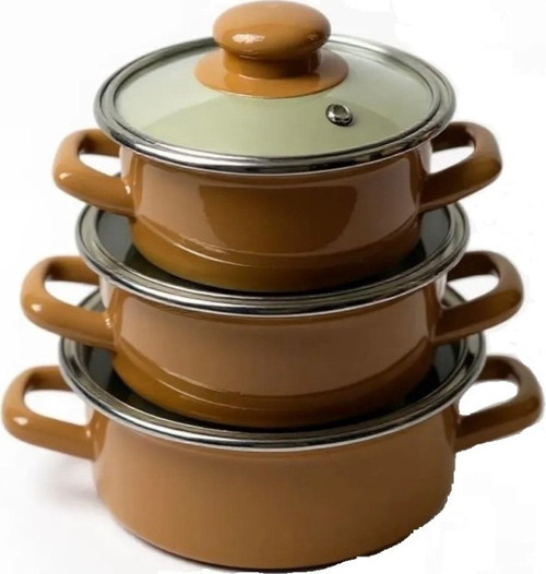 Lüks Emaye 6 Parça Mini Tencere Seti 12/14/16 Cm Kahverengi 4645-C