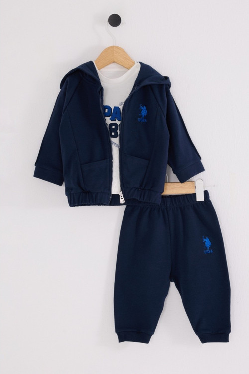 US POLO ERKEK KAPÜŞONLU BASKILI SWEATSHIRTLÜ 3LÜ ALT ÜST TAKIM - 2584US - Lacivert - 36 Ay LACİVERT