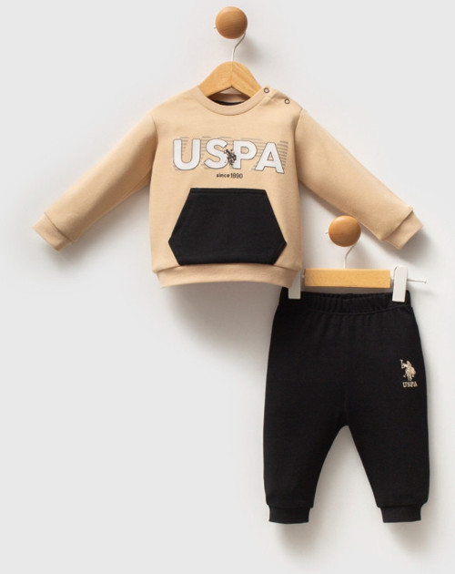 US POLO KANGURU CEP DETAYLI ALT ÜST TAKIM - 2545US - Bej - 6 Ay Bej