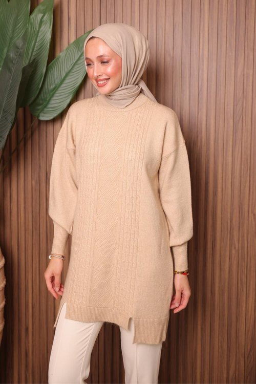 Baklava Desenli Yumoş Tesettür Triko Tunik 7032