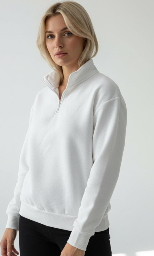 Kadın 3 İplik İçi Polarlı Yarım Fermuarlı Oversize Sweatshirt 1112