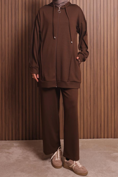 Kadın Modal Kumaş Oversize Kapüşonlu Tesettür Takım 1132
