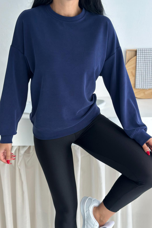 Premium Modal Kumaş Bisiklet Yaka Kadın Sweatshirt 1124