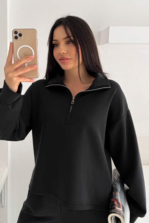 Premium Modal Kumaş Yarım Fermuar Kadın Sweatshirt 1114