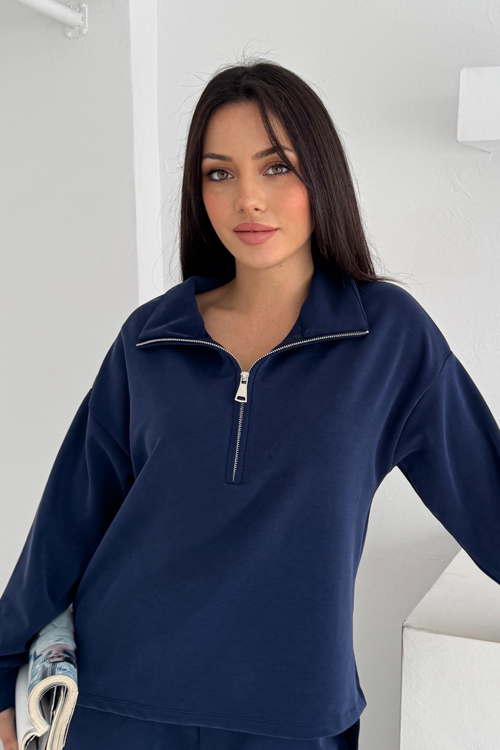 Premium Modal Kumaş Yarım Fermuar Kadın Sweatshirt 1114
