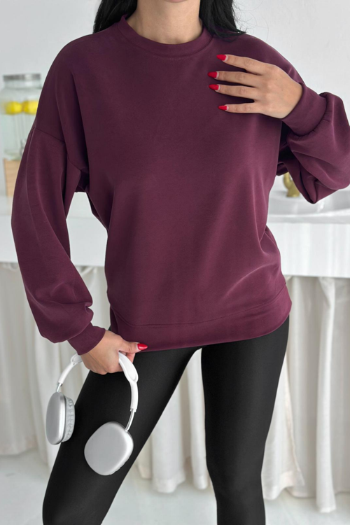 Premium Modal Kumaş Bisiklet Yaka Kadın Sweatshirt 1124